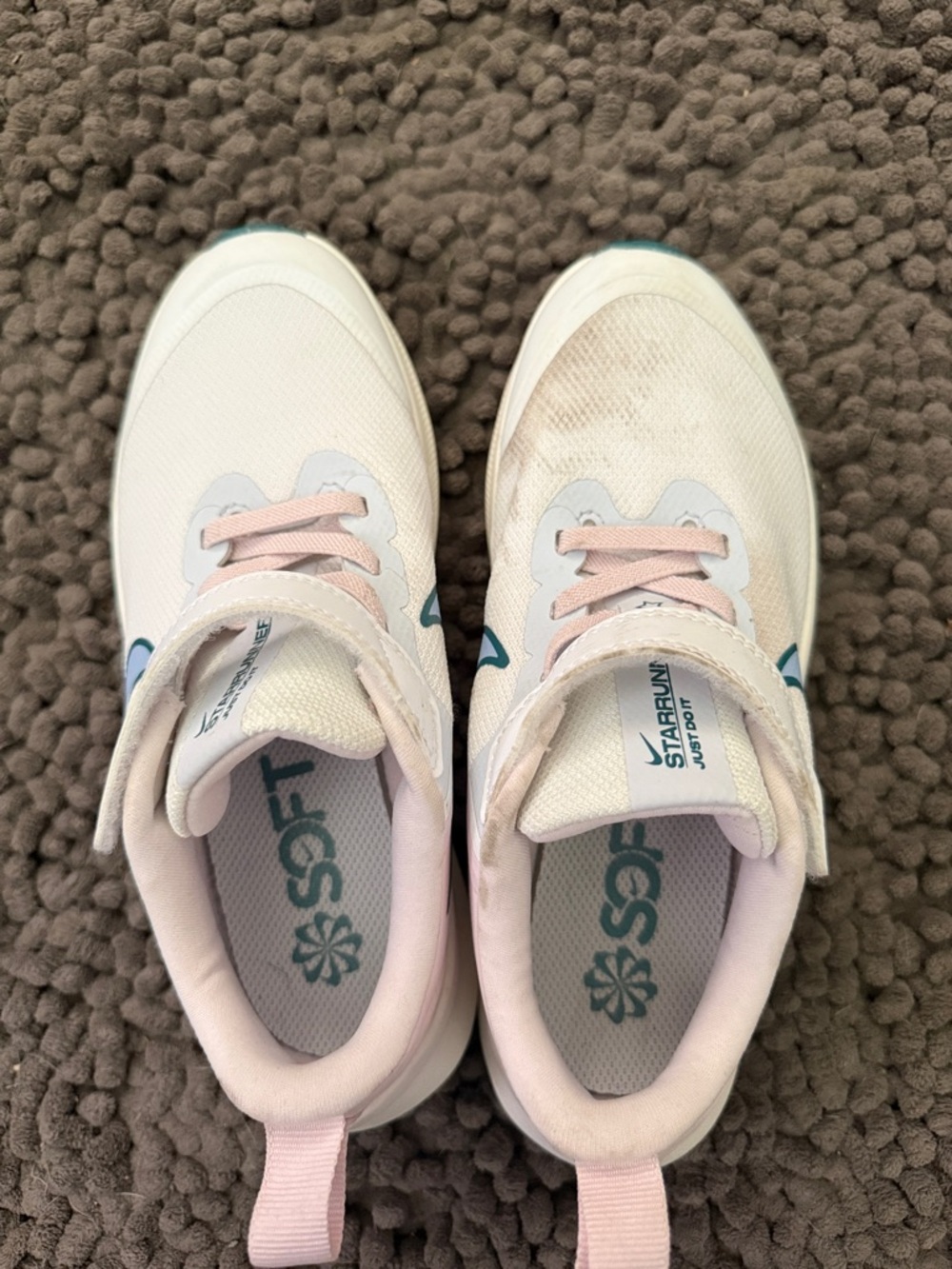 Nike Kids White and Pink Hook-and-Loop Sneakers